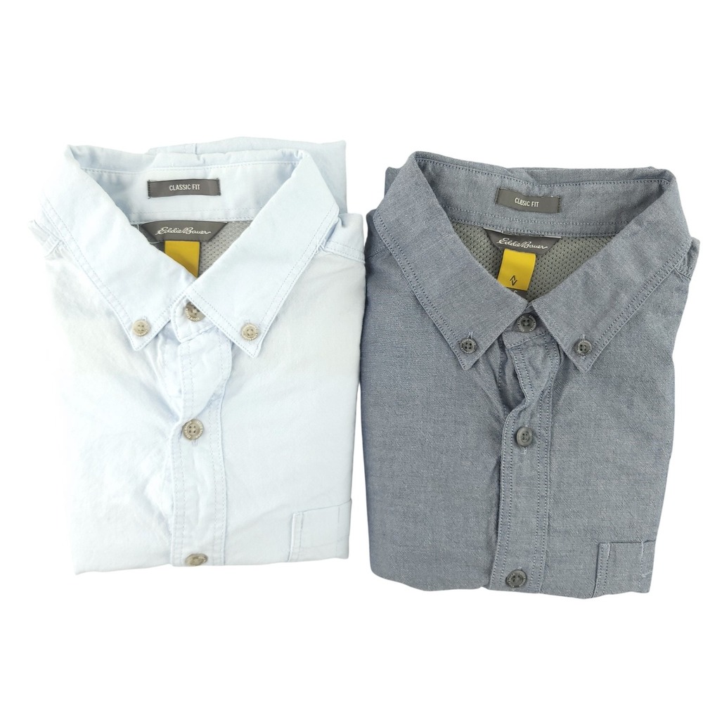 Eddie Bauer Travex Shirt Men S Blue Gray Long Sleeve Button Up Classic Fit Lot 2